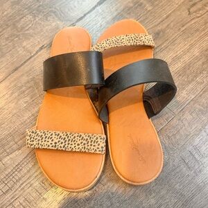 Stylish Black and Leopard Print Sandals